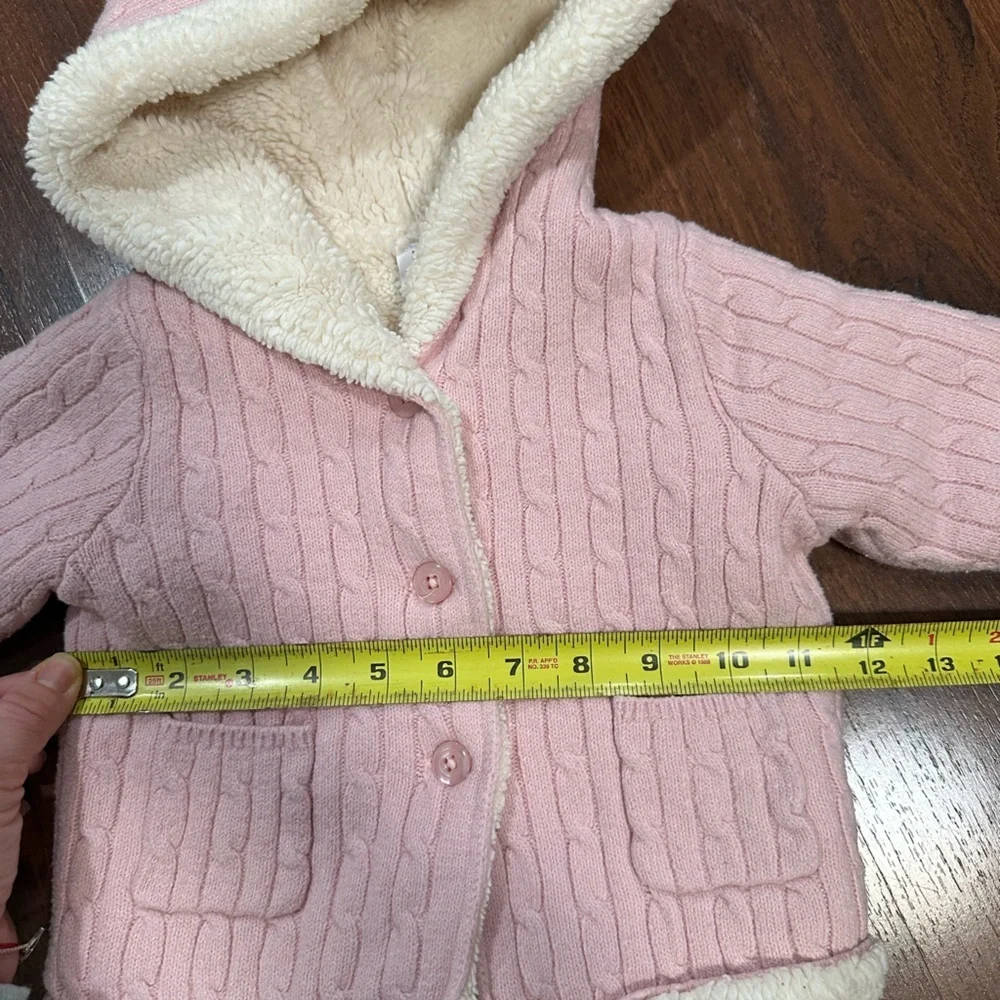 Gap babygirl pink cable-knit sweater cardigan with cozy sherpa lining 6-12m